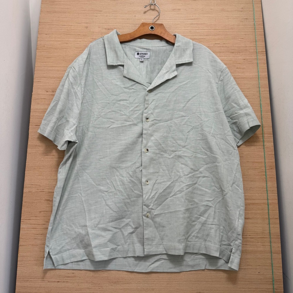 Sperry Premium Apparel Mens XL Short Sleeve Button Down Camp Shirt Sage Green